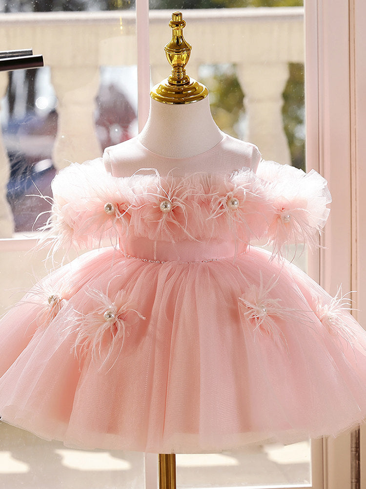 Pink Knee Length 1st Birthday Flower Girl Dress SL111