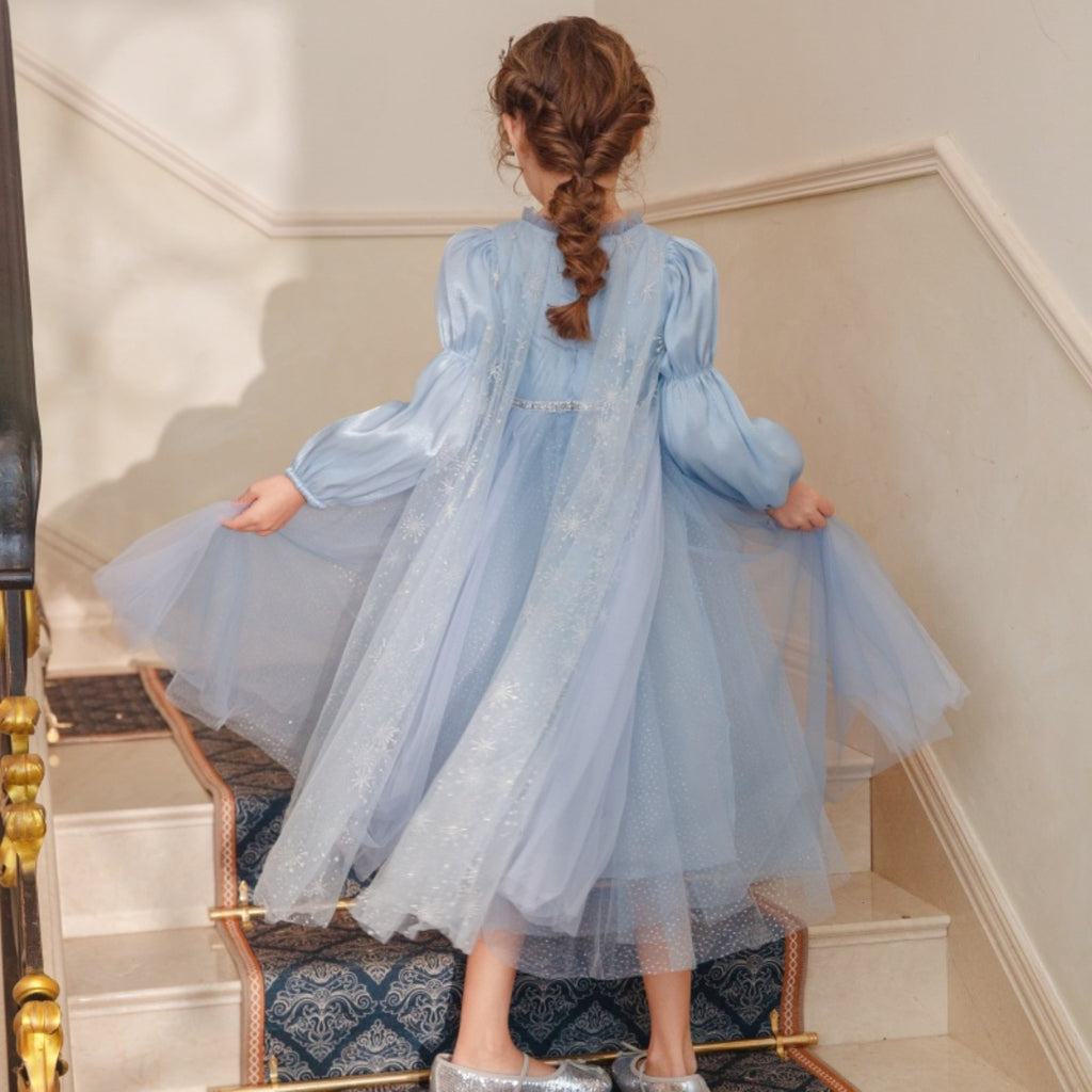 Girls' Winter Elsa Princess Dress with Cape Christmas Frozen-Themed Birthday Party Dress