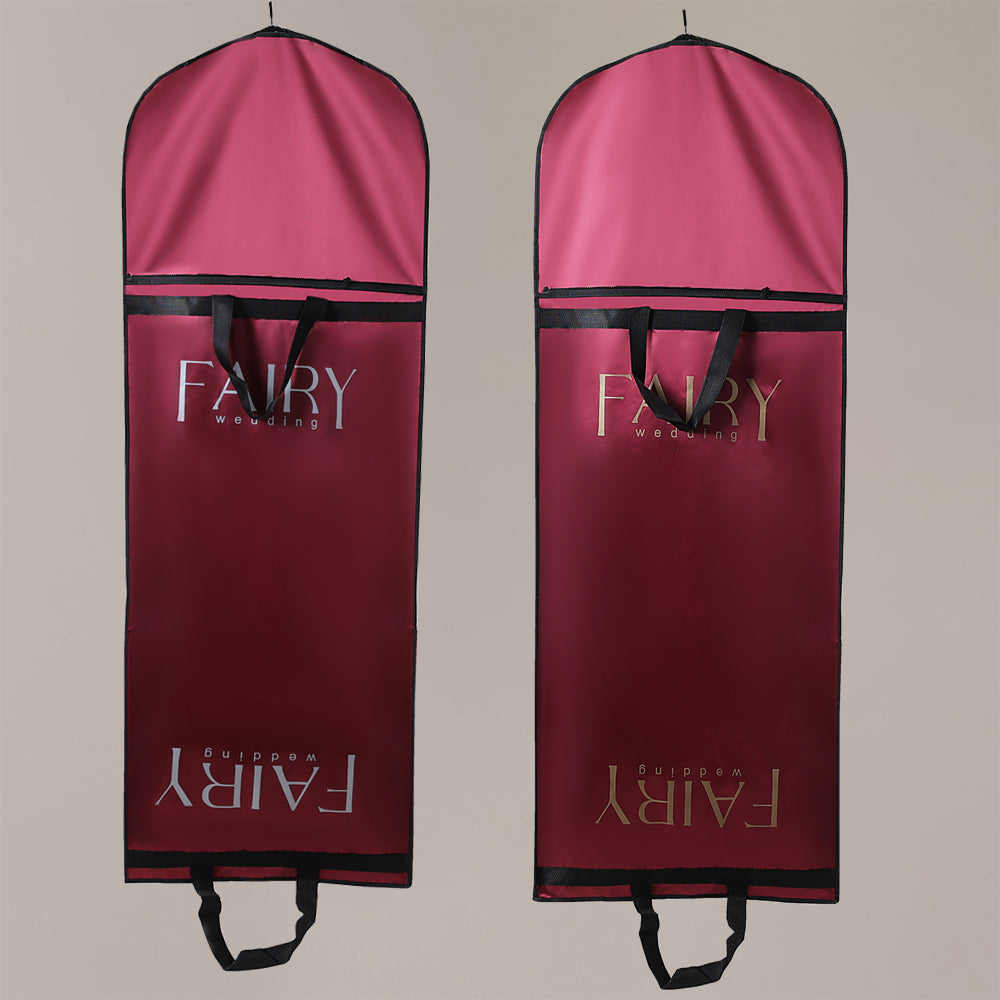 Wedding Dress Dust Cover Wine Red Zippered with Custom Logo Foldable for Bridal Formal Wear