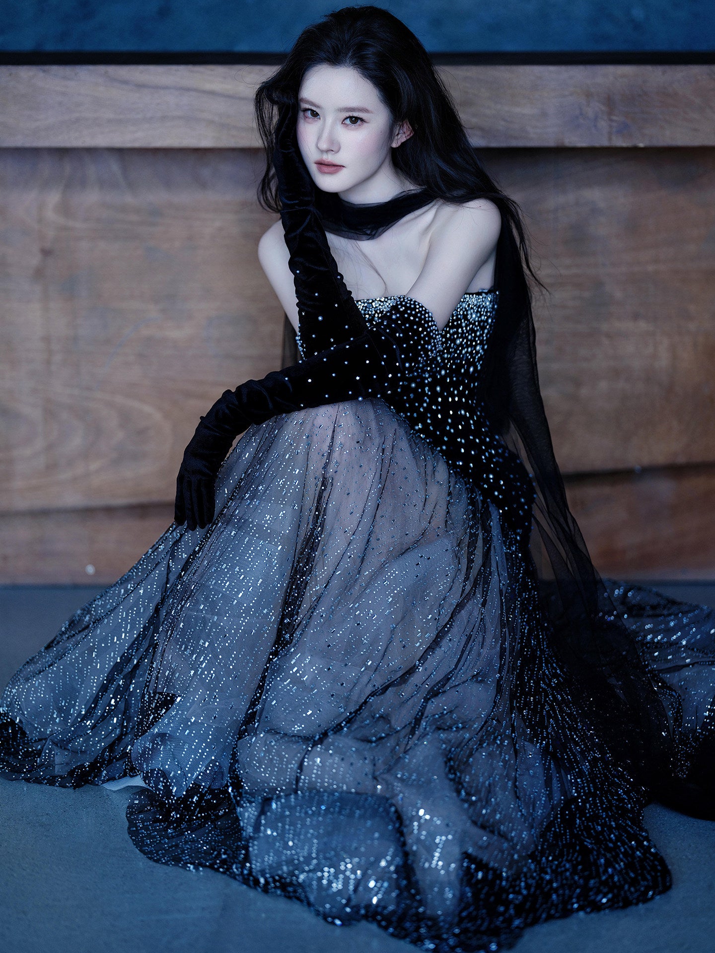 Luxury Black Pearl Embellished Midnight Princess Evening Dress YJ122