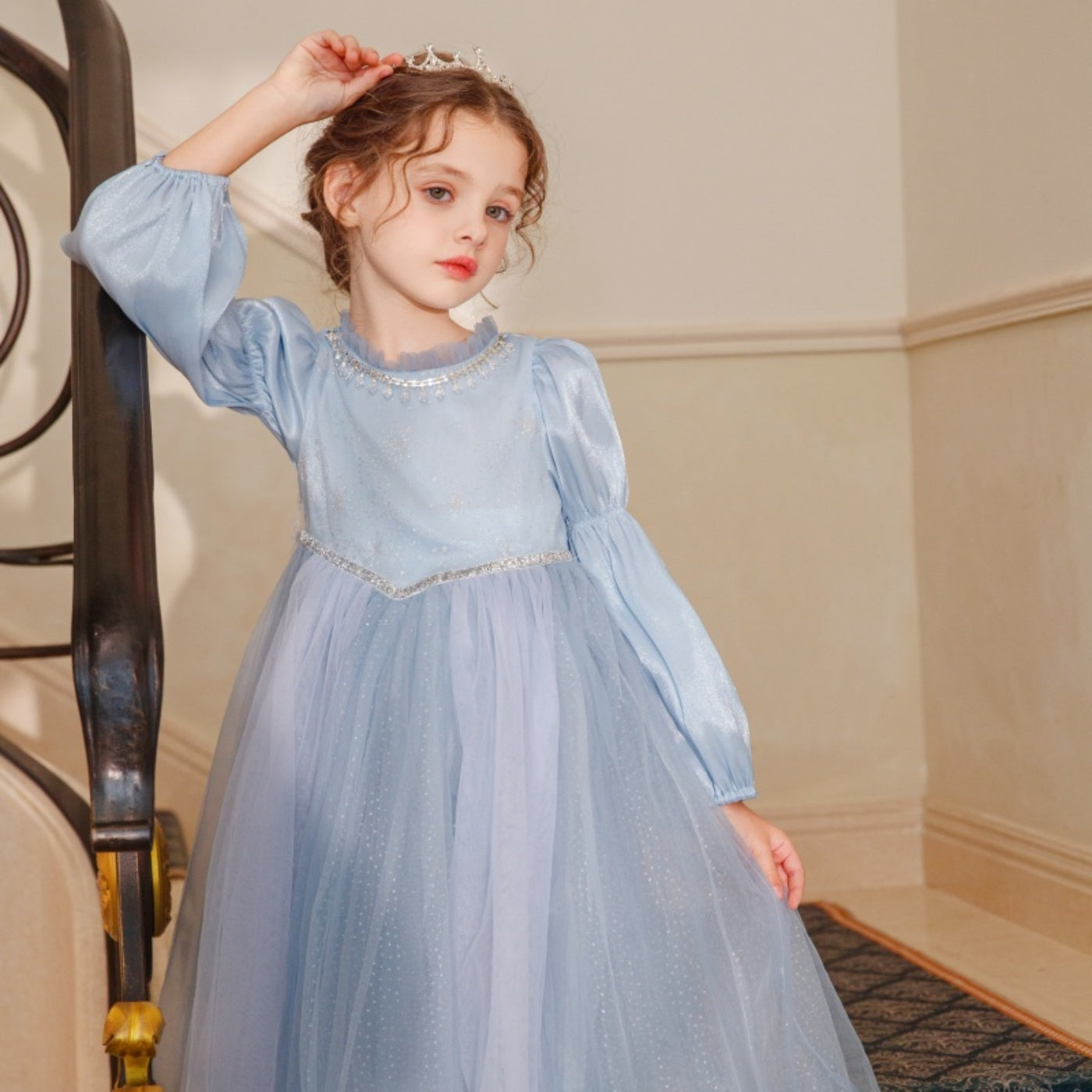 Girls' Winter Elsa Princess Dress with Cape Christmas Frozen-Themed Birthday Party Dress