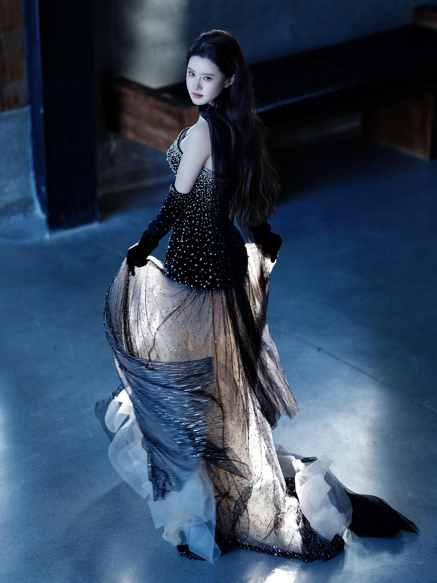 Luxury Black Pearl Embellished Midnight Princess Evening Dress YJ122