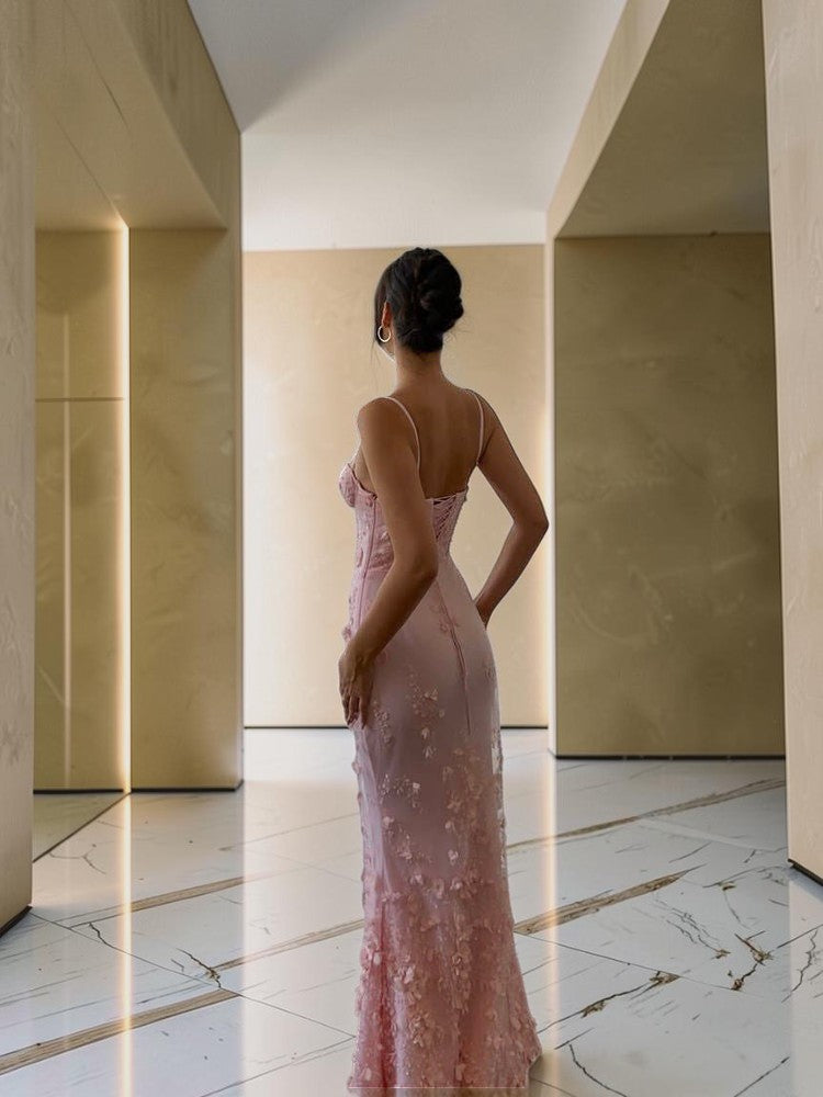 Luxury Blush Pink Sequin 3D Floral Corset Gown DN123