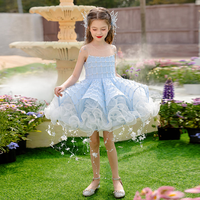 Luxury Beaded Tulle Dress for Girls Runway Piano Performance Pageant Birthday Party