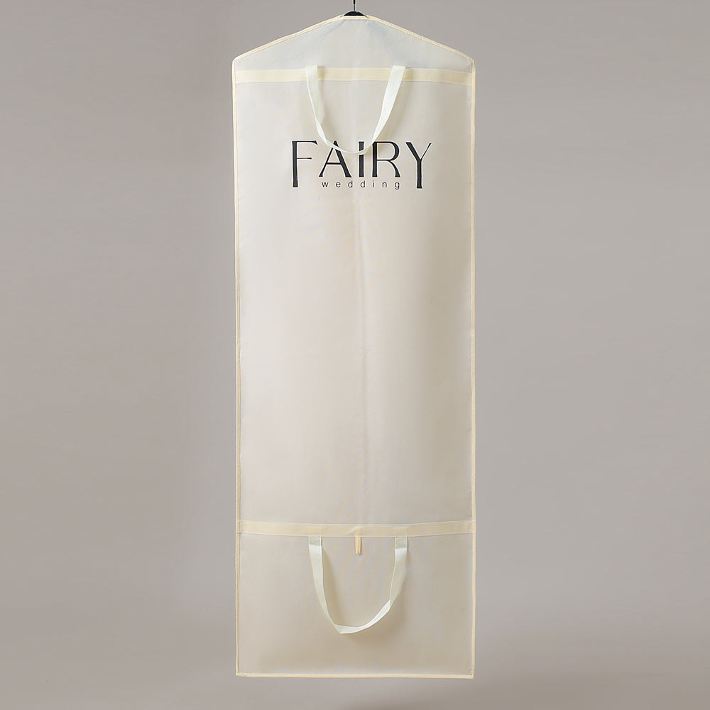 Beige Wedding Dress Dust Cover with Printed Logo Zippered Luxury Storage Bag for Bridal Gown Formal Wear