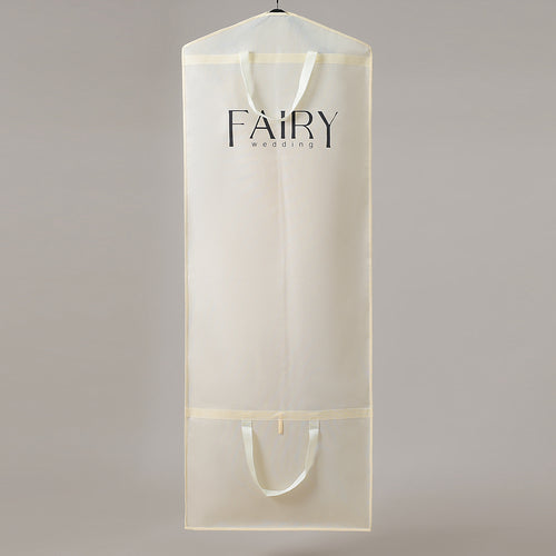 Beige Wedding Dress Dust Cover with Printed Logo Zippered Luxury Storage Bag for Bridal Gown Formal Wear