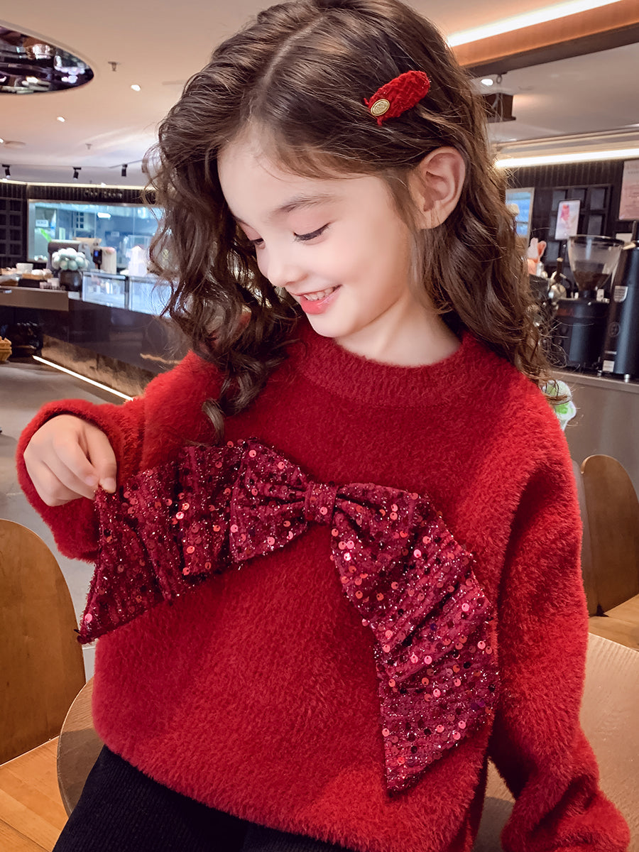 Little Princess Sparkling Red Two Piece Knit Top and Voluminous Tulle Skirt for Chrismas