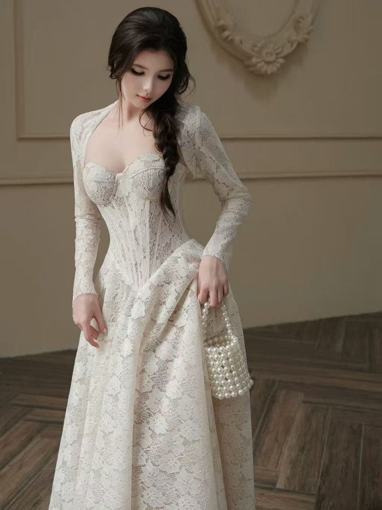 Luxury Lace A-line long sleeve evening gown SY136
