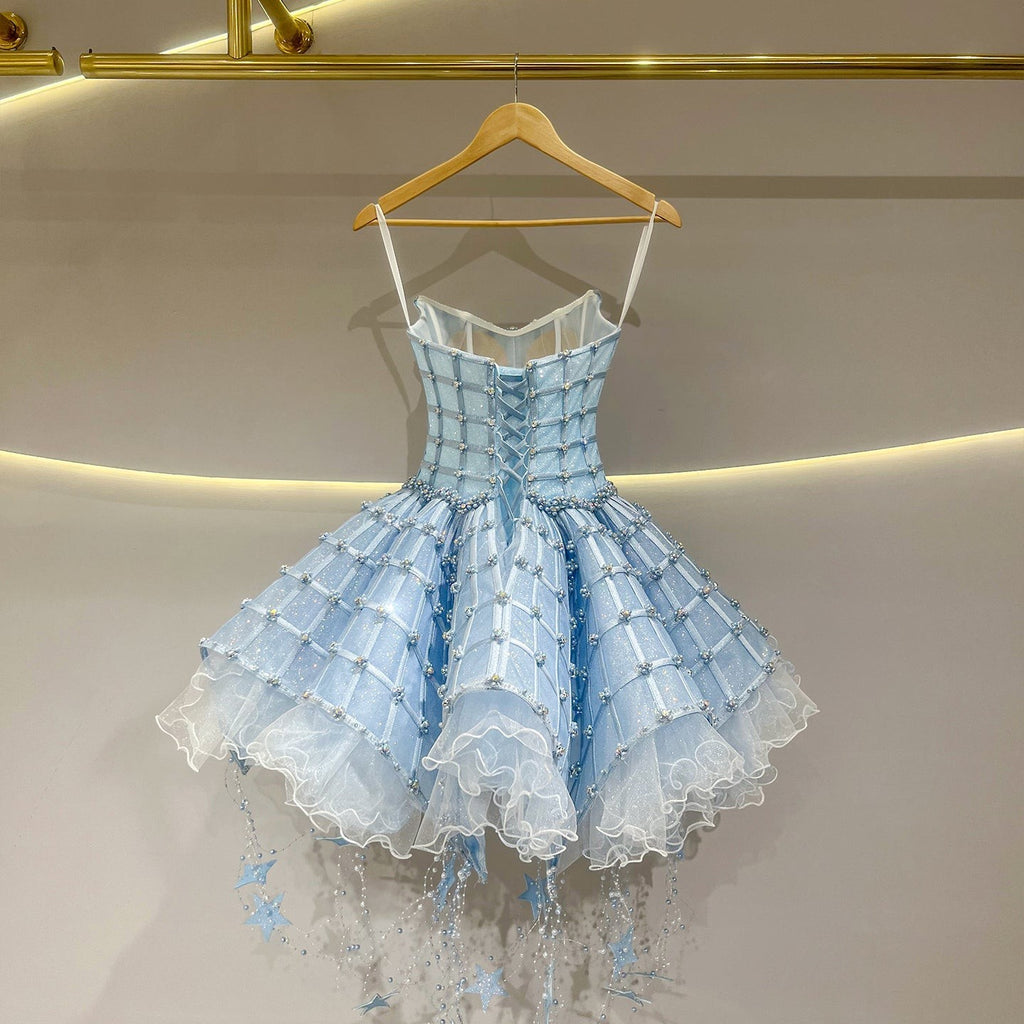 High-End Custom Blue Stardust Princess Evening Dress TD012