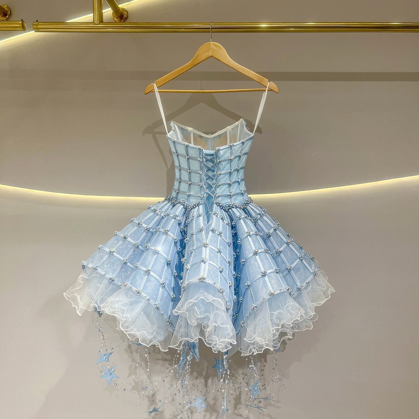 High-End Custom Blue Stardust Princess Evening Dress TD012