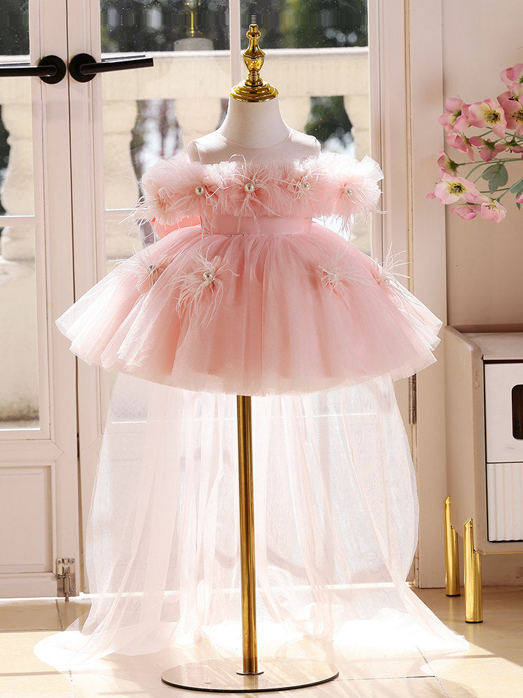 Pink Knee Length 1st Birthday Flower Girl Dress SL111