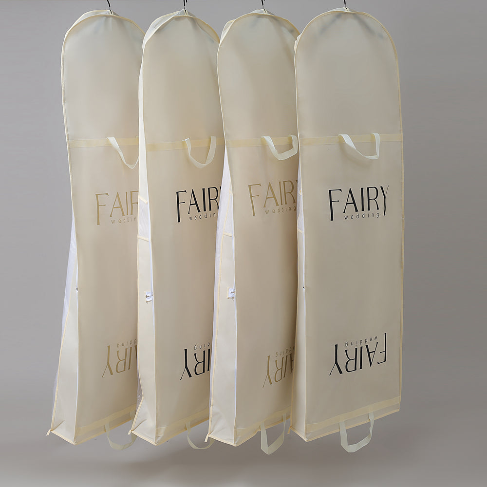Wedding Dress Storage Bag with Zipper Large Dustproof Cover in Beige Custom Printed Logo Garment Protector