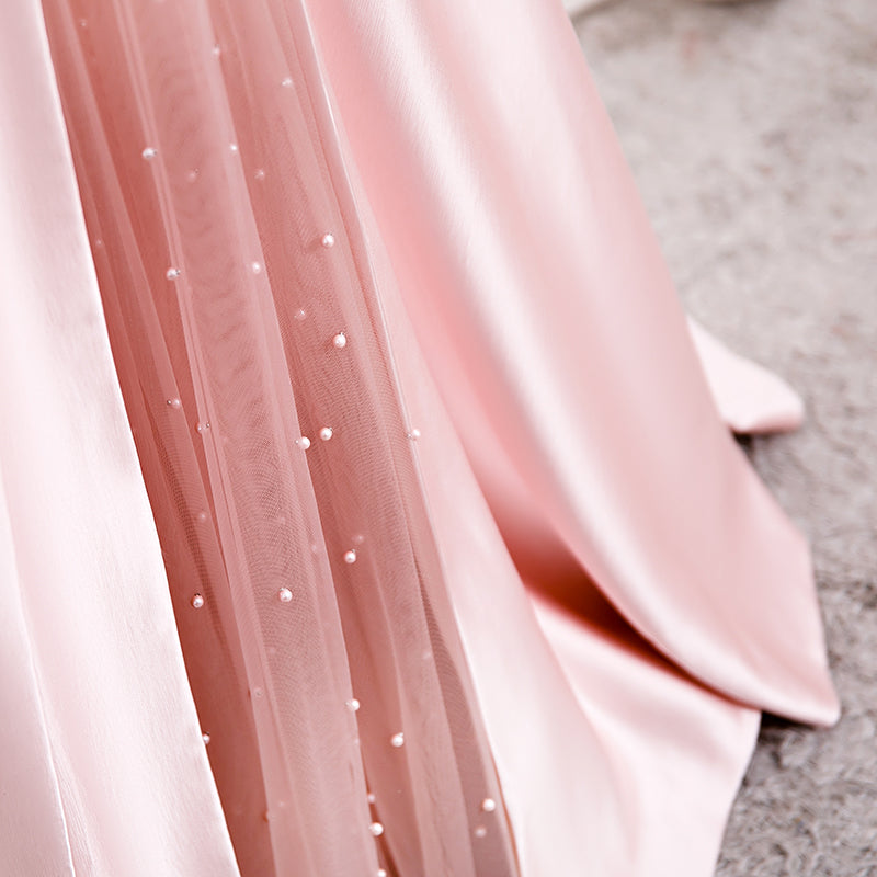 Pink Strapless Evening Dress with Tulle Insert E036