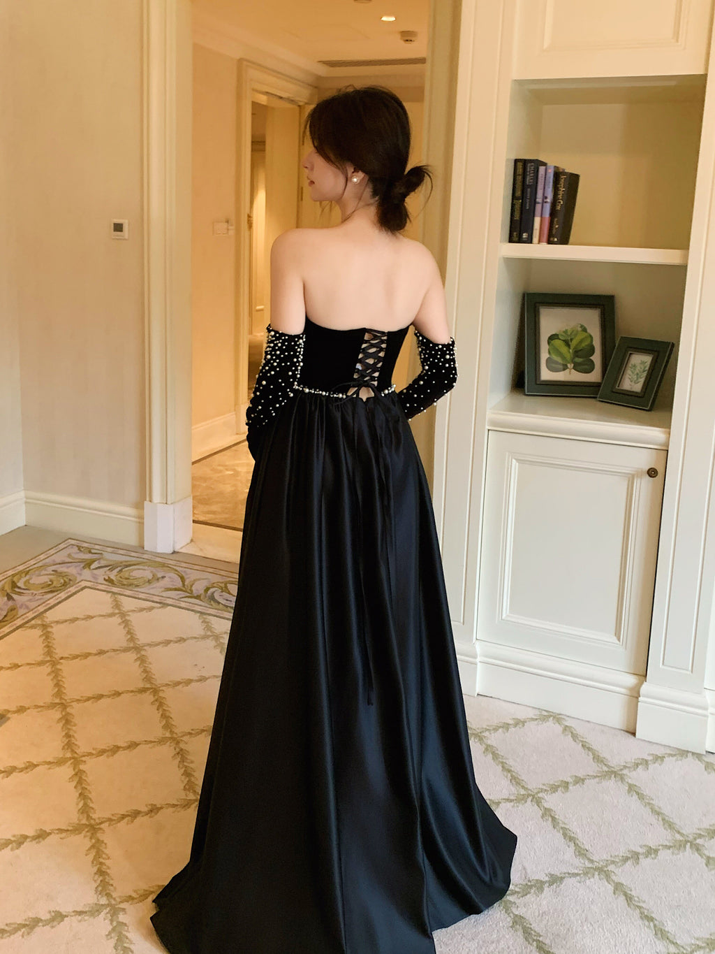 Elegant Burgundy Strapless Evening Dress SY137