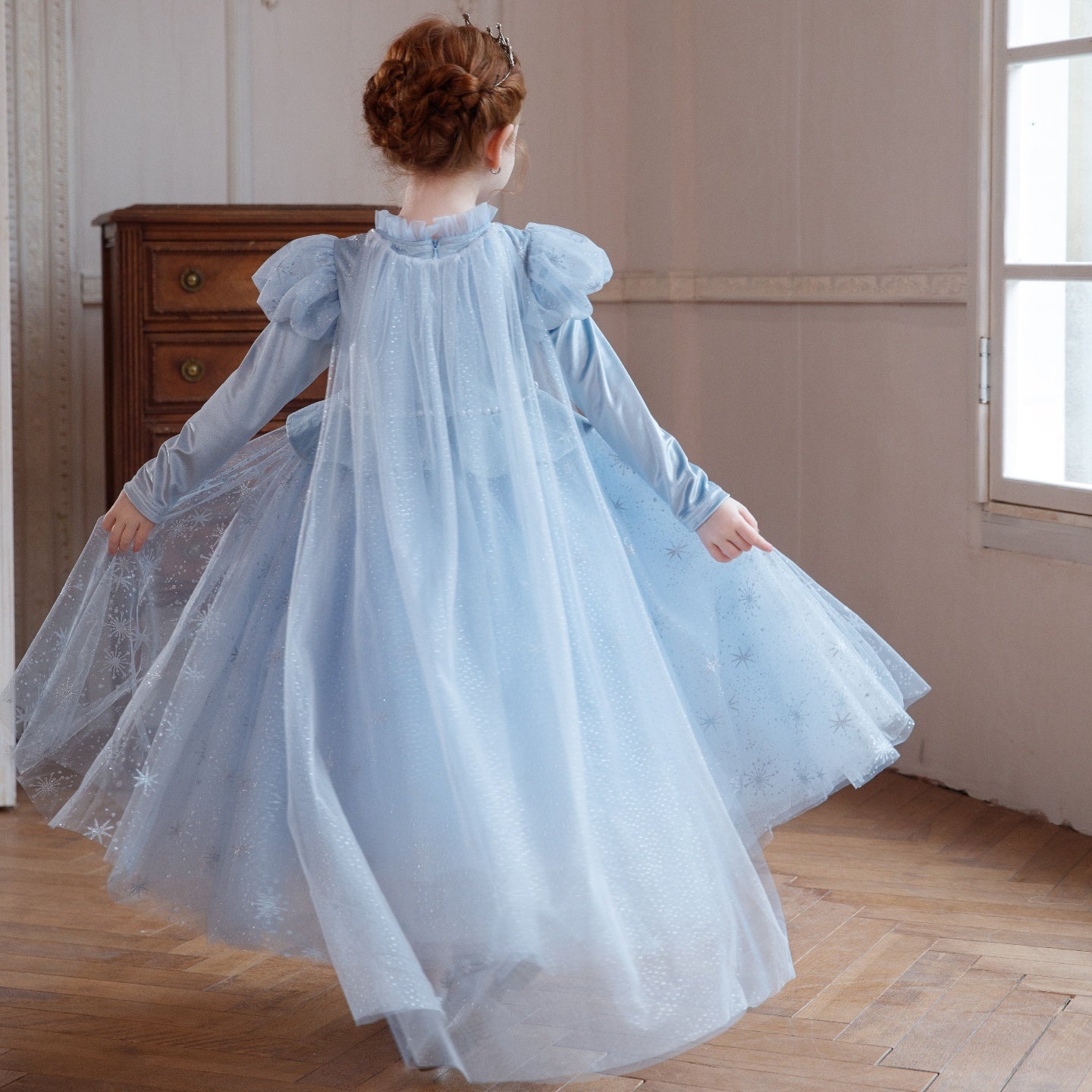 New Arrival Girls' Light Blue Sequin Tulle Dress Premium Puffy Christmas Birthday Formal Wear