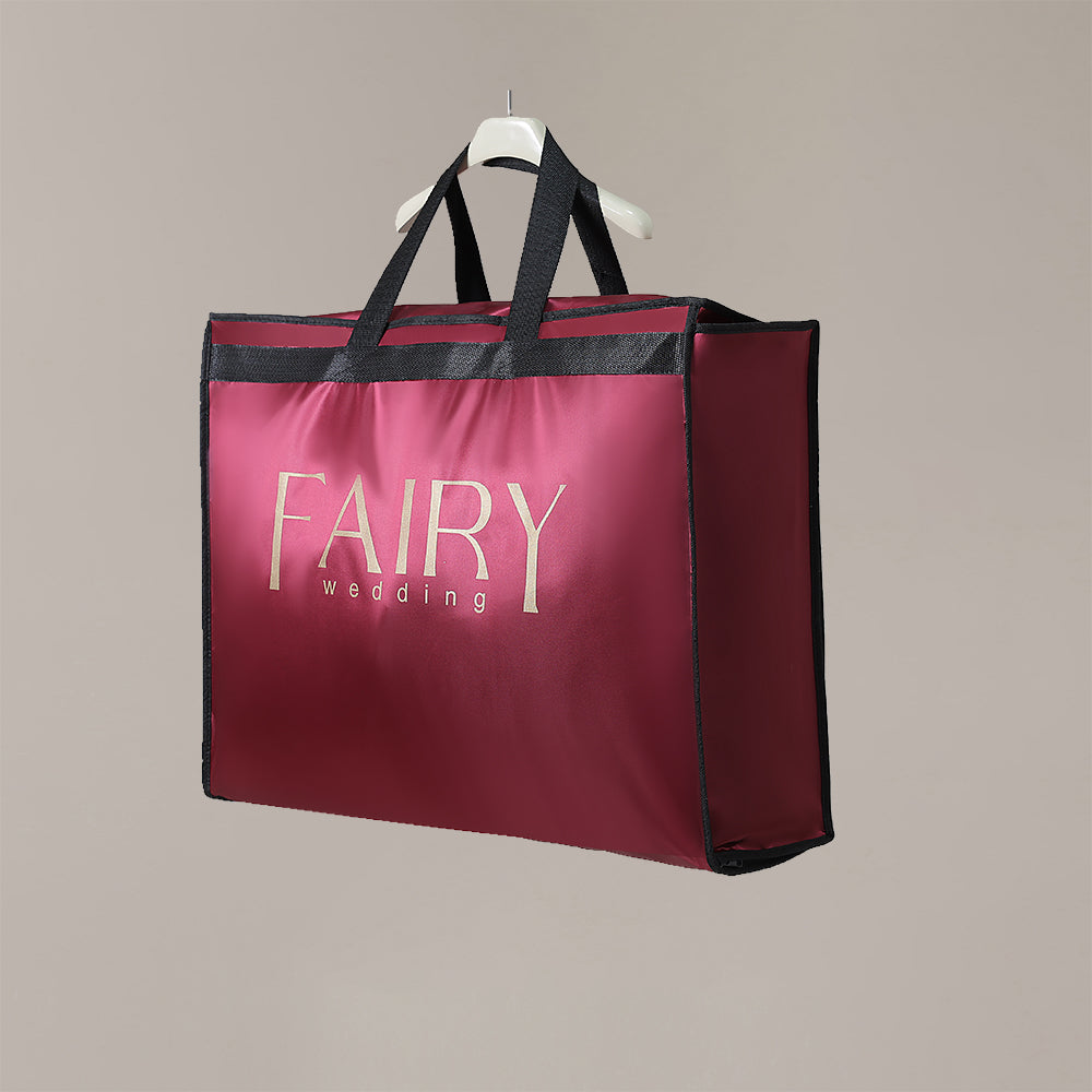 Wedding Dress Dust Cover Wine Red Zippered with Custom Logo Foldable for Bridal Formal Wear