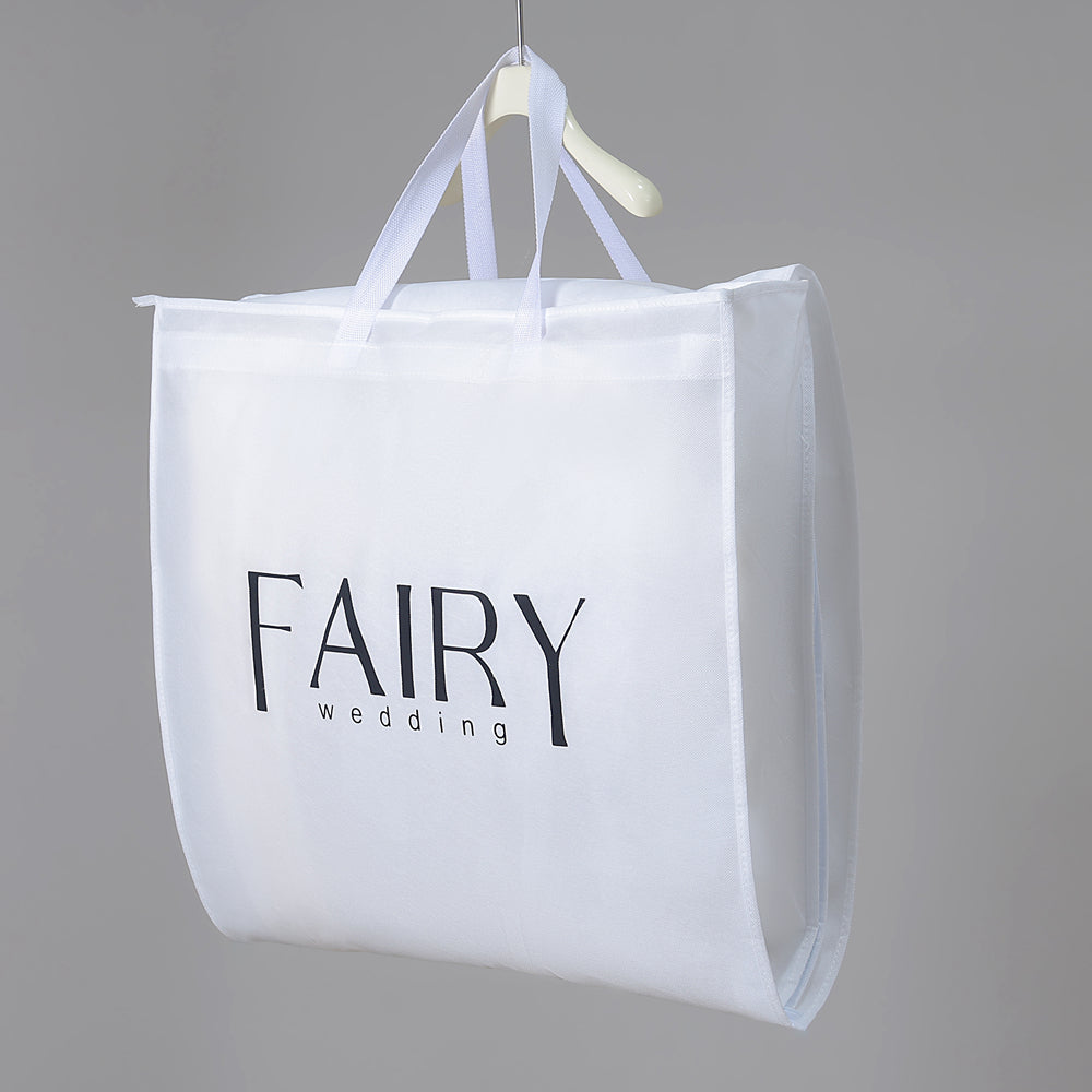 Dustproof Garment Bag in White Full-Zip Foldable Cover for Wedding Dress