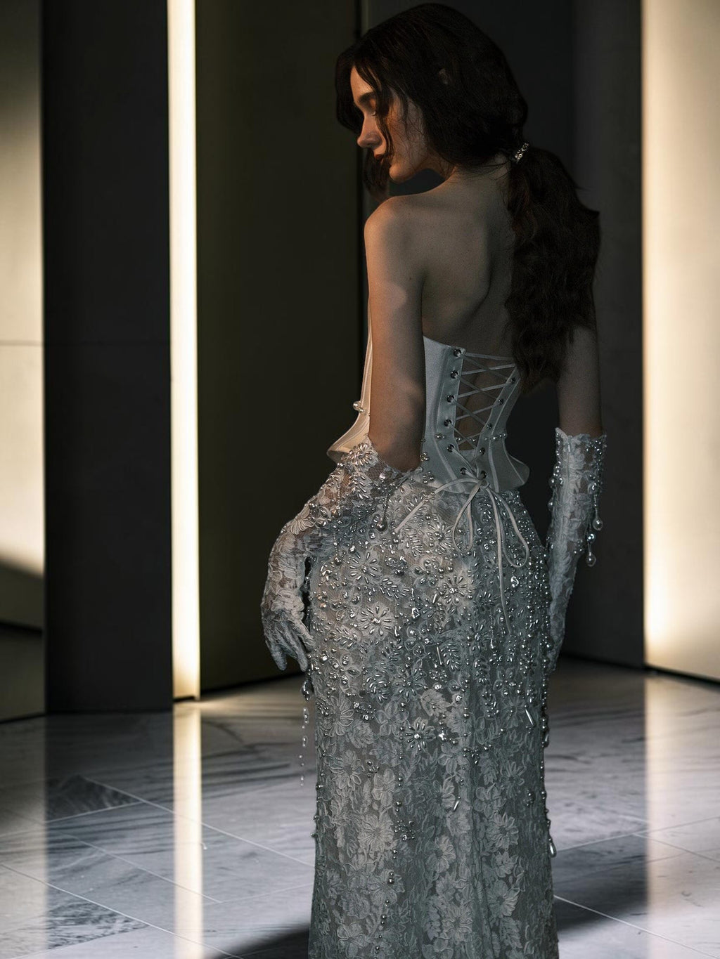Elegent White Satin Hand-Embellished Wedding Dress SS610