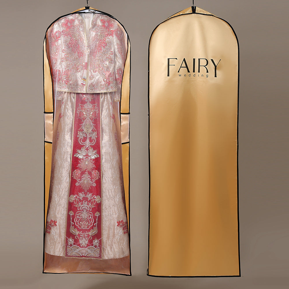 Luxury Wedding Dress Dust Bag  Gold with Secure Zipper not Foldable Garment Protector