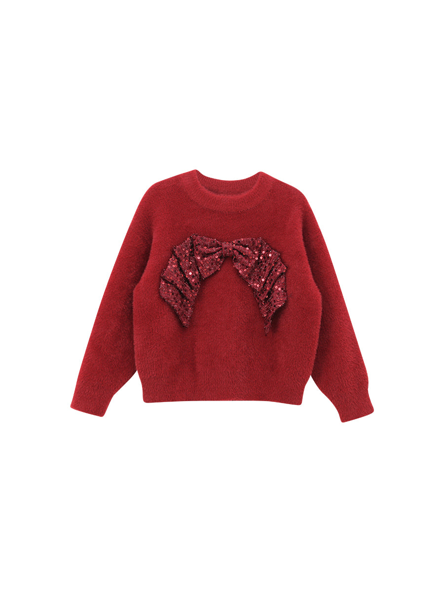 Little Princess Sparkling Red Two Piece Knit Top and Voluminous Tulle Skirt for Chrismas