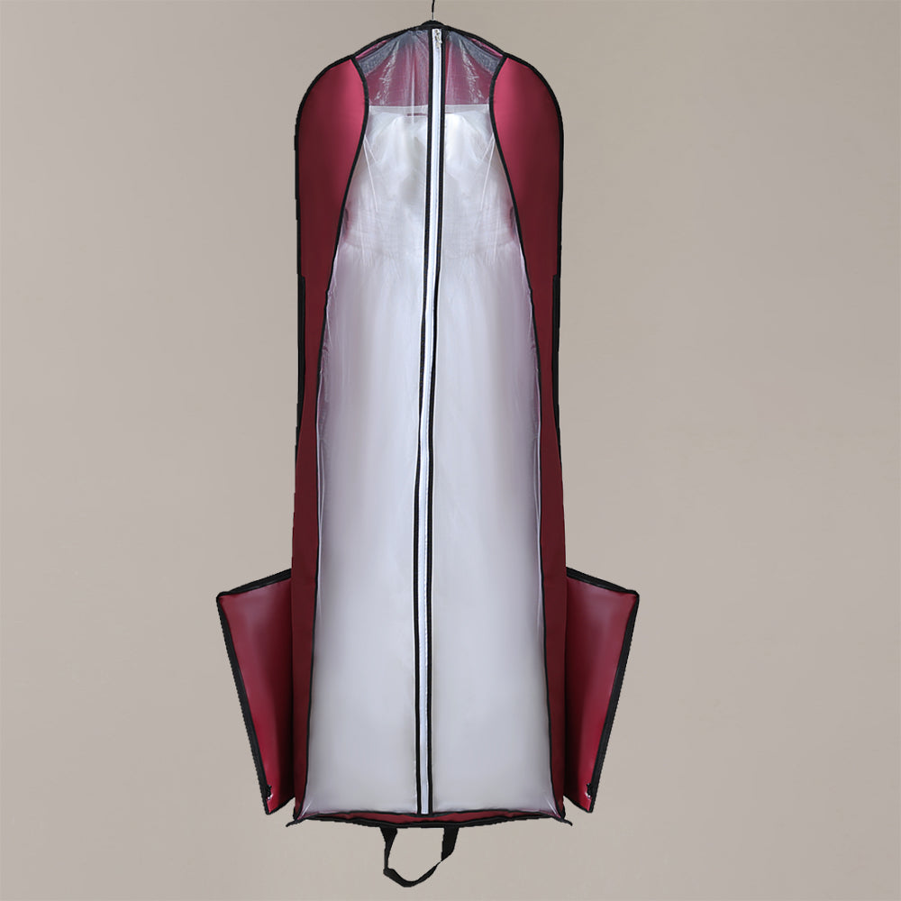 Wedding Dress Dust Cover Wine Red Zippered with Custom Logo Foldable for Bridal Formal Wear