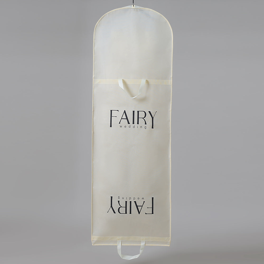 Wedding Dress Storage Bag with Zipper Large Dustproof Cover in Beige Custom Printed Logo Garment Protector