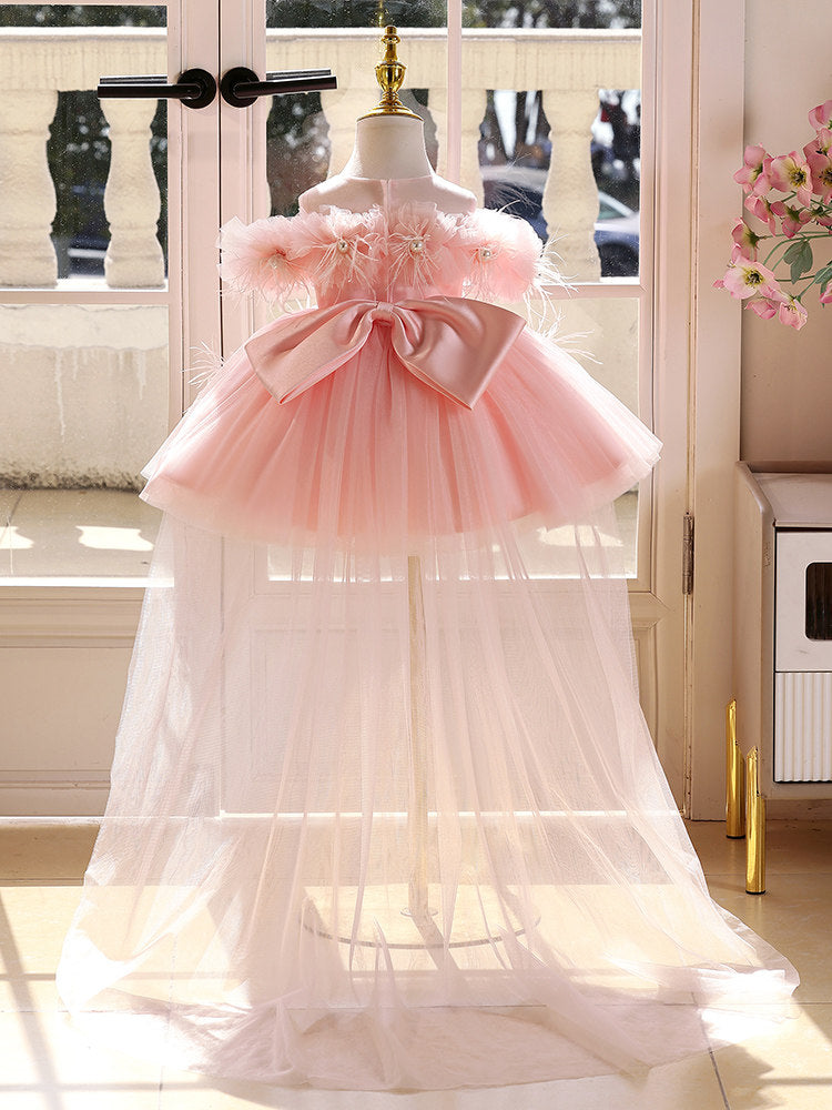 Pink Knee Length 1st Birthday Flower Girl Dress SL111