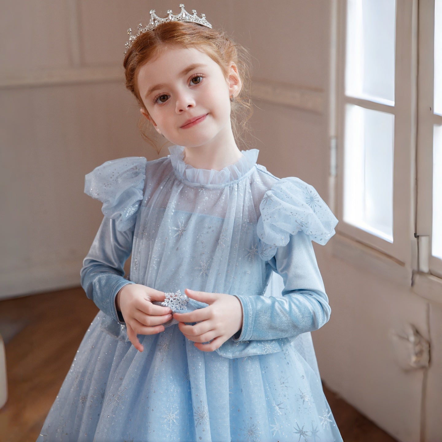 New Arrival Girls' Light Blue Sequin Tulle Dress Premium Puffy Christmas Birthday Formal Wear