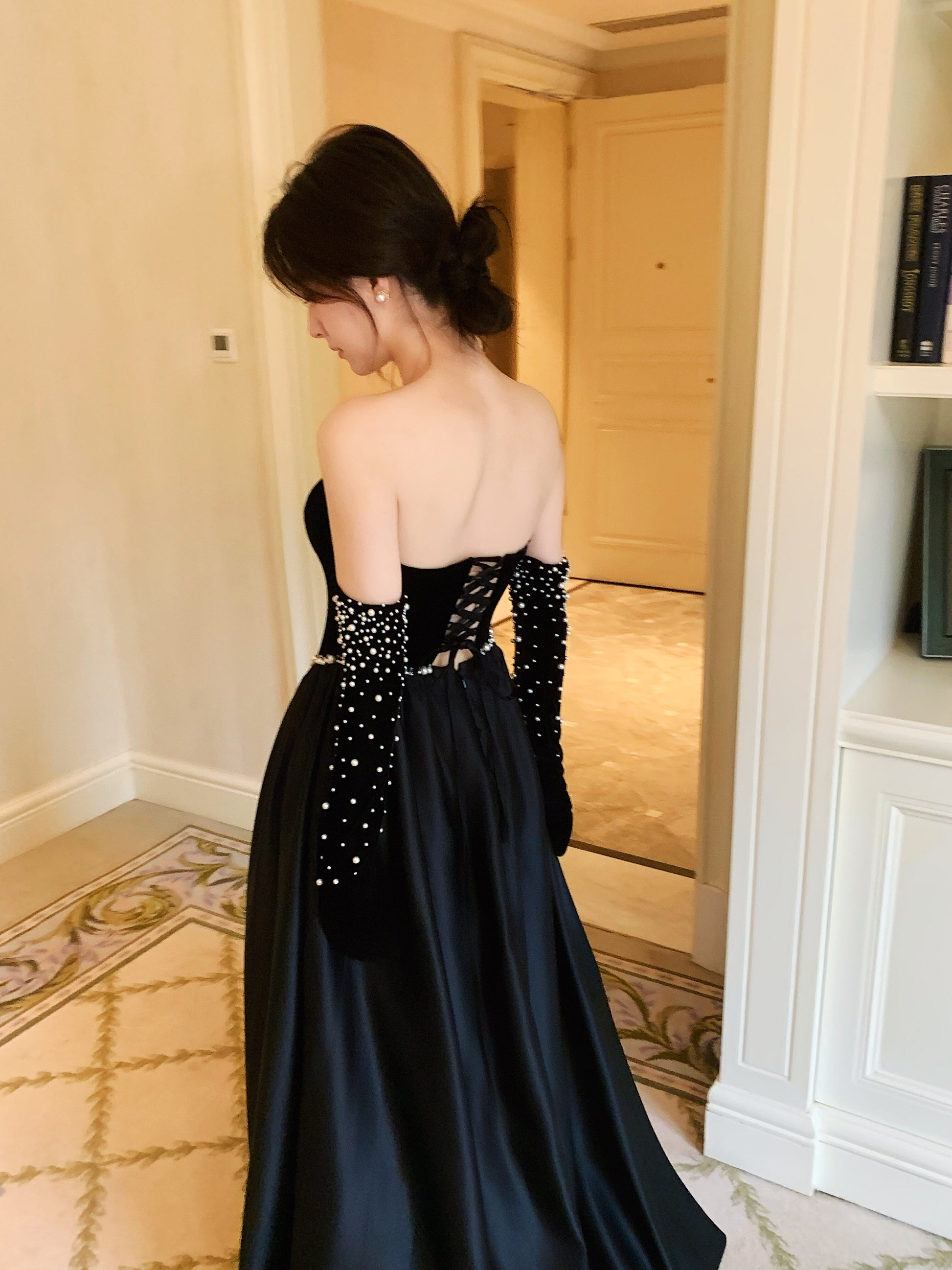 Elegant Burgundy Strapless Evening Dress SY137