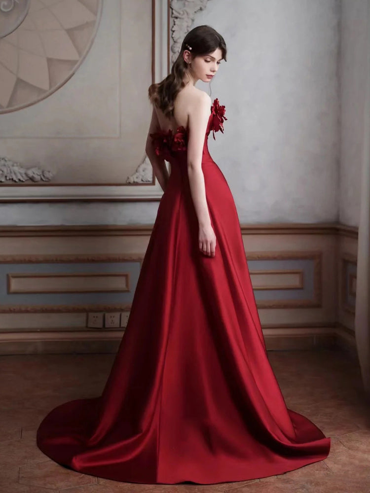 Strapless 3D Floral Satin Evening Dress E015