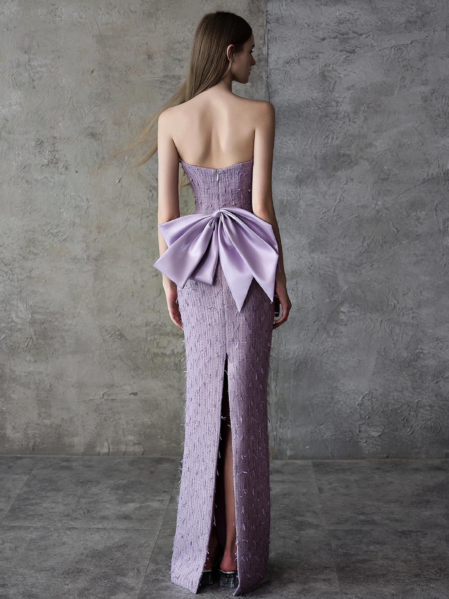 Strapless Beaded Trim Tweed Mermaid Evening Dress E018