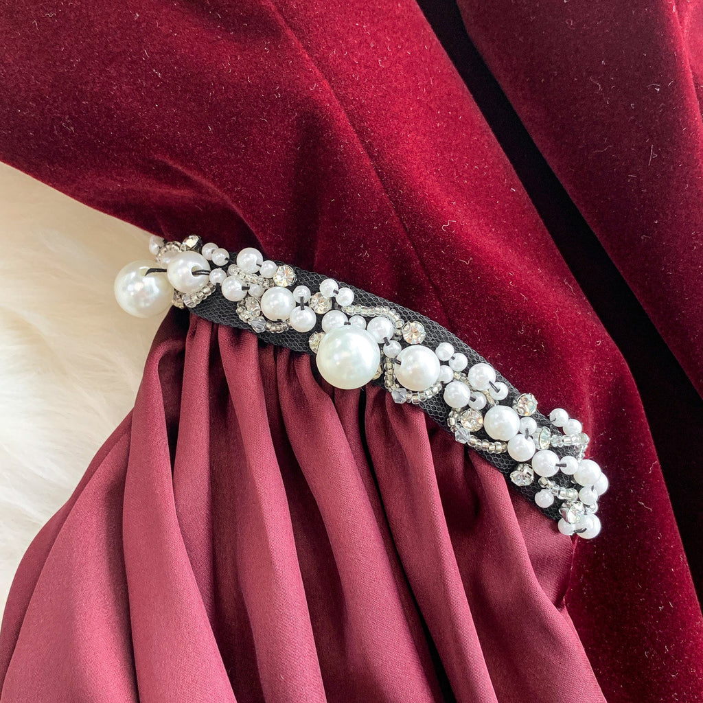 Elegant Burgundy Strapless Evening Dress SY137