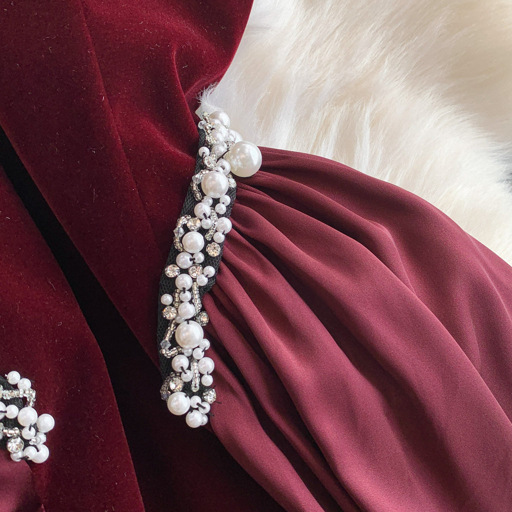 Elegant Burgundy Strapless Evening Dress SY137