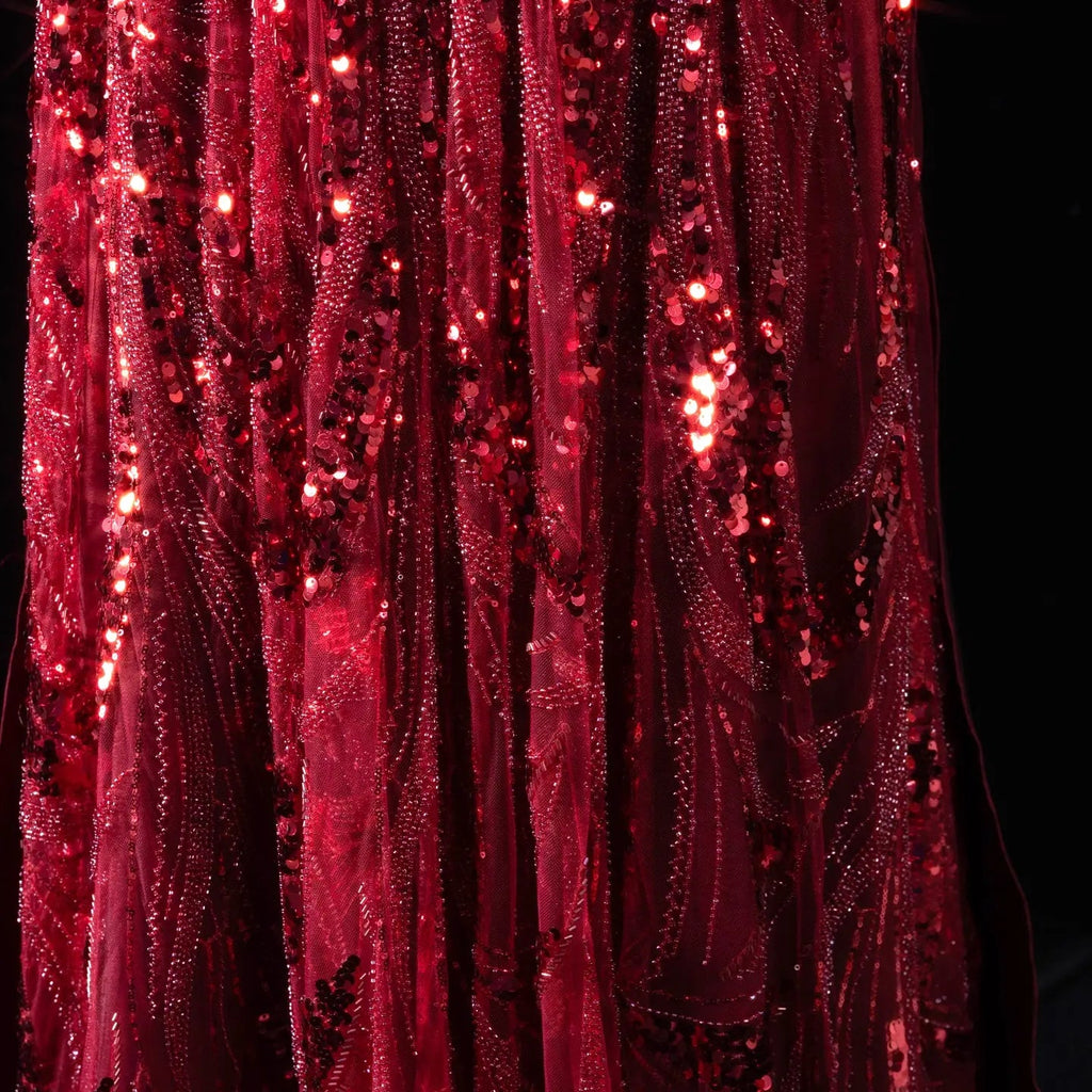 Luxury Off-Shoulder Sequin Evening Gown with Choker Scarf SL174