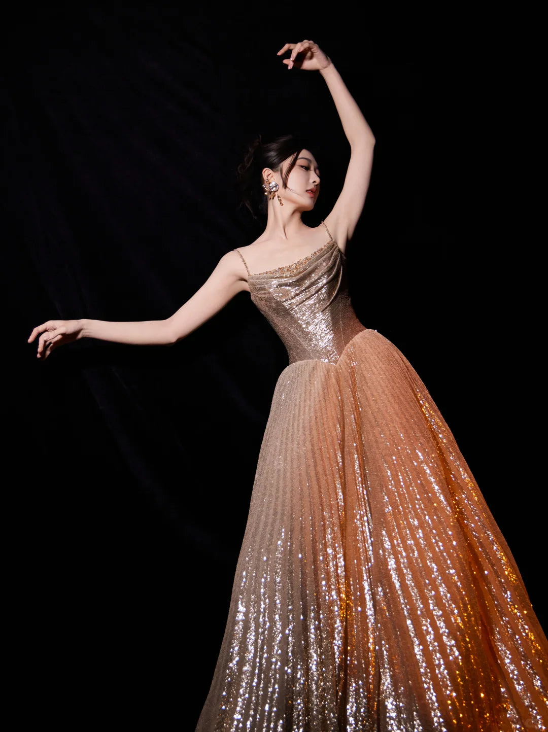 SS250 Gold Luxury Ball Gown Sparkly A-Line Evening Dress
