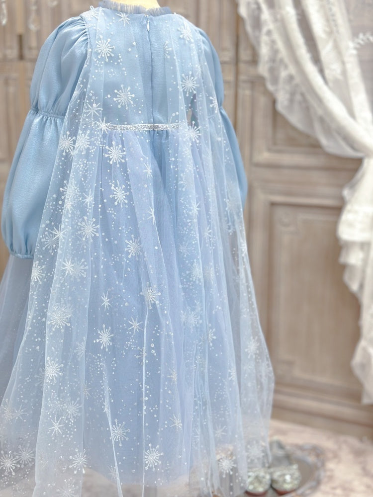 Girls' Winter Elsa Princess Dress with Cape Christmas Frozen-Themed Birthday Party Dress