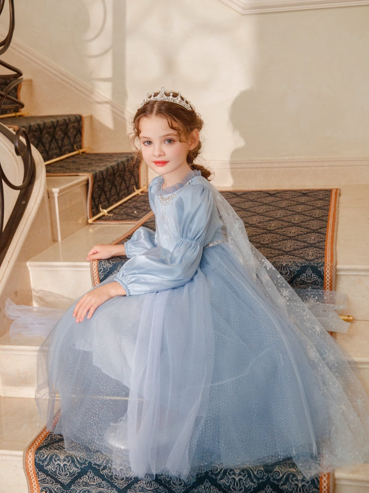 Girls' Winter Elsa Princess Dress with Cape Christmas Frozen-Themed Birthday Party Dress