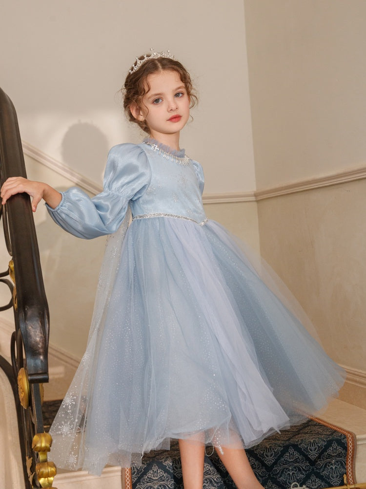 Girls' Winter Elsa Princess Dress with Cape Christmas Frozen-Themed Birthday Party Dress