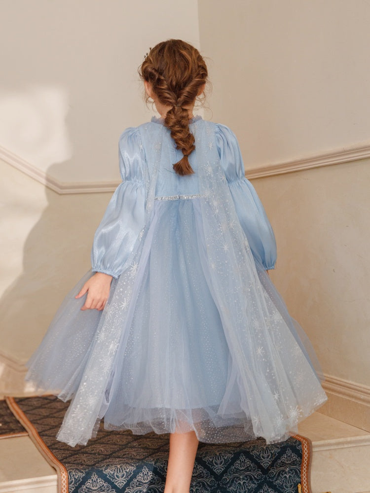 Girls' Winter Elsa Princess Dress with Cape Christmas Frozen-Themed Birthday Party Dress
