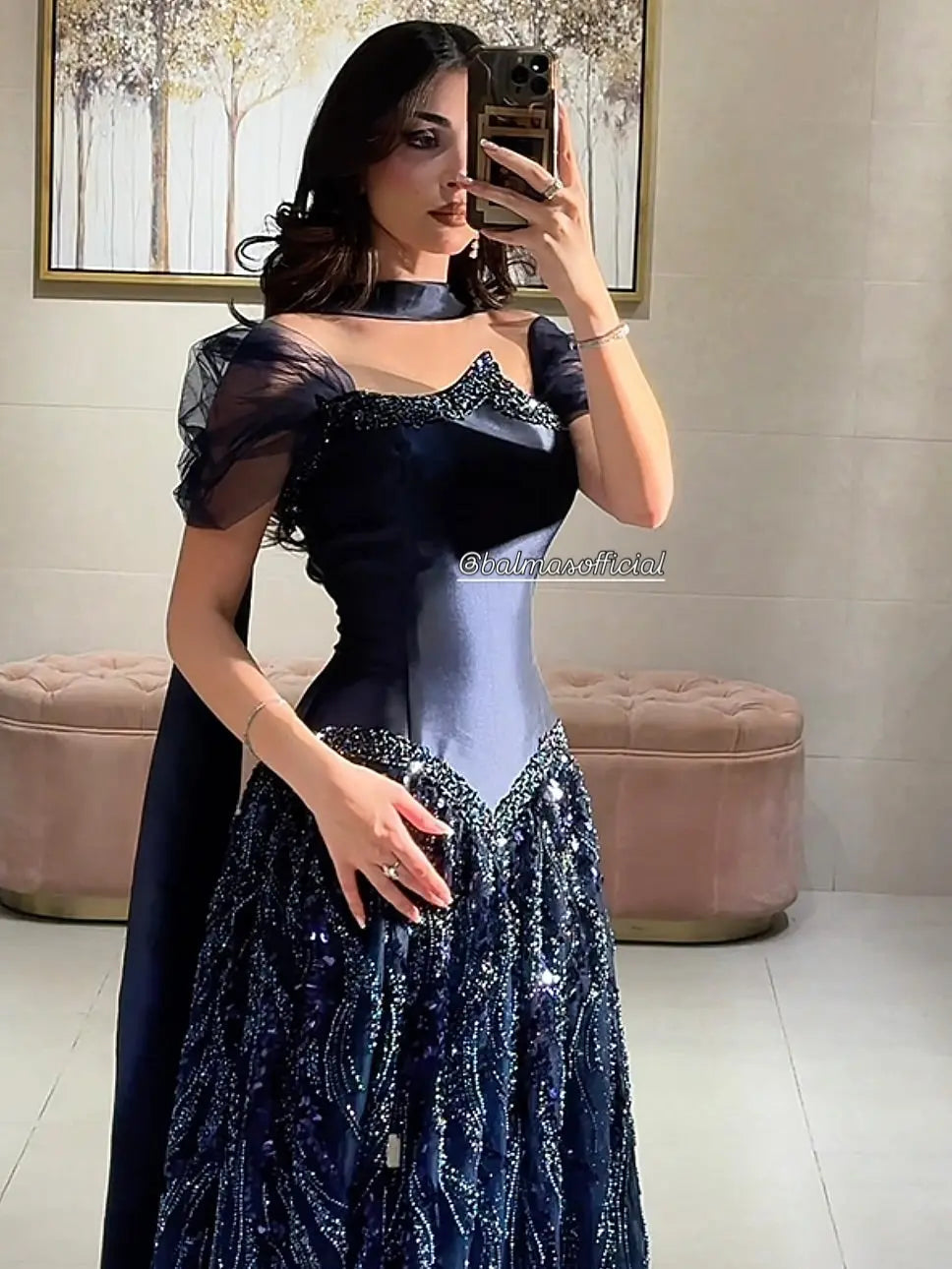 Luxury Off-Shoulder Sequin Evening Gown with Choker Scarf SL174
