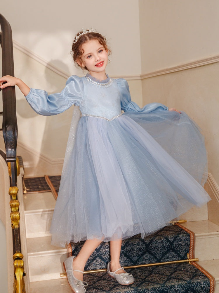Girls' Winter Elsa Princess Dress with Cape Christmas Frozen-Themed Birthday Party Dress