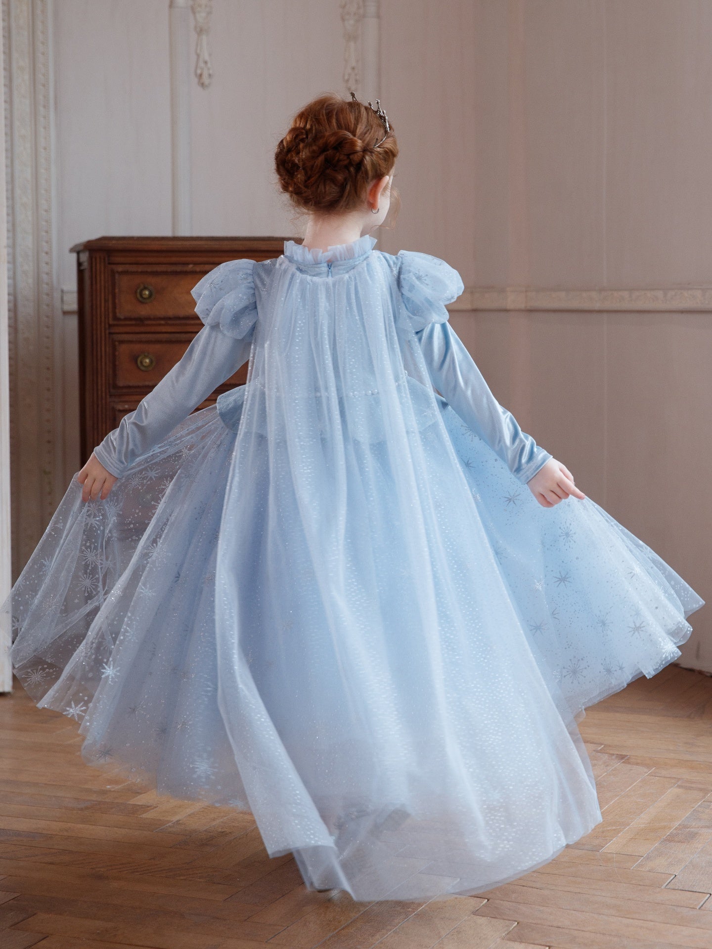 New Arrival Girls' Light Blue Sequin Tulle Dress Premium Puffy Christmas Birthday Formal Wear