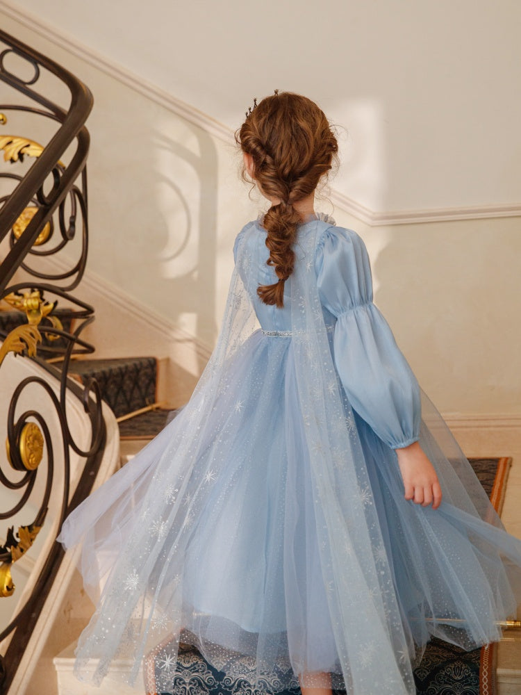 Girls' Winter Elsa Princess Dress with Cape Christmas Frozen-Themed Birthday Party Dress