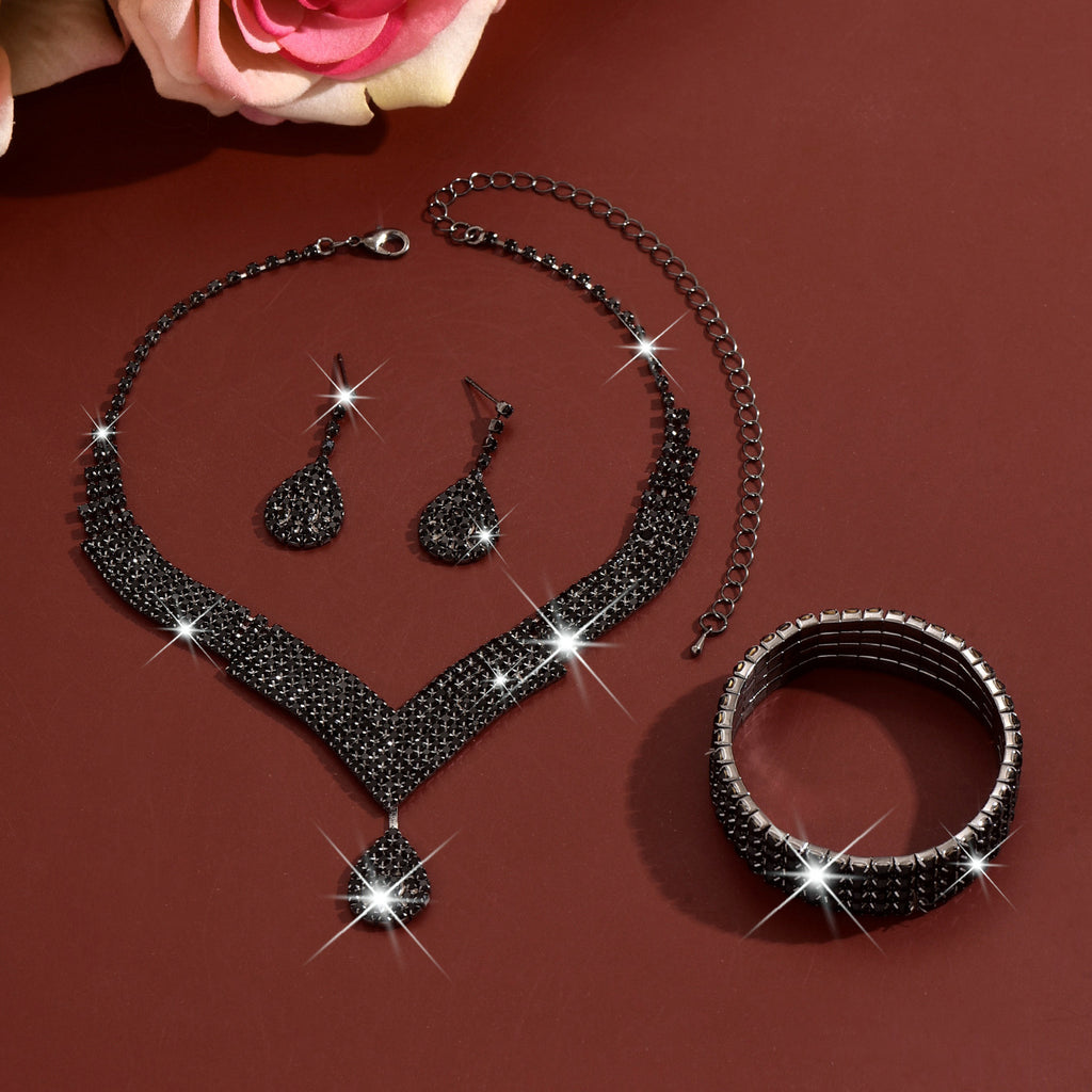 Luxury Gold Rhinestone Jewelry Set for Women Bridal Necklace Earrings Bracelet Ring Gift