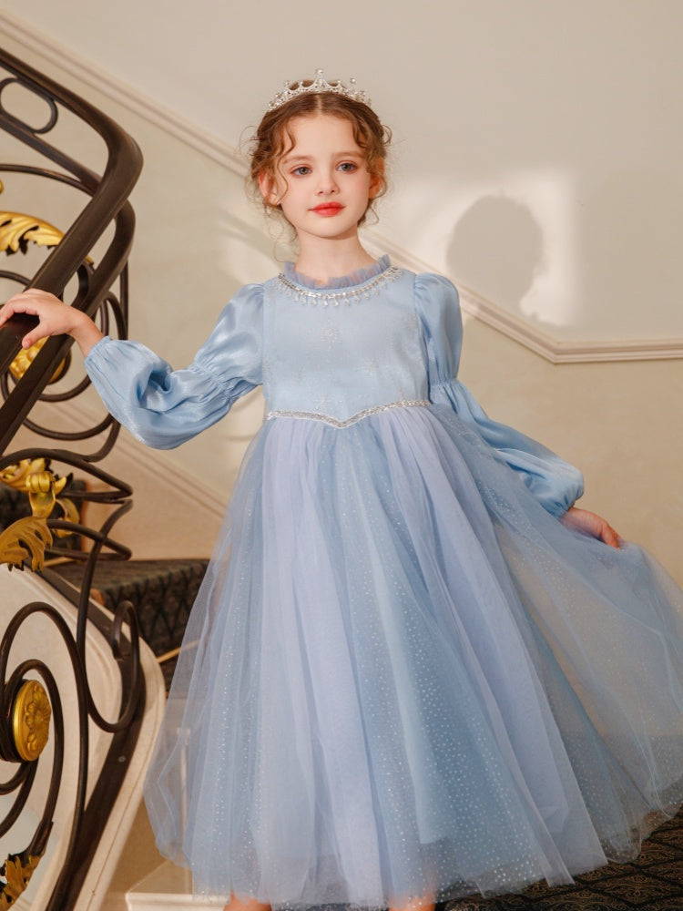 Girls' Winter Elsa Princess Dress with Cape Christmas Frozen-Themed Birthday Party Dress