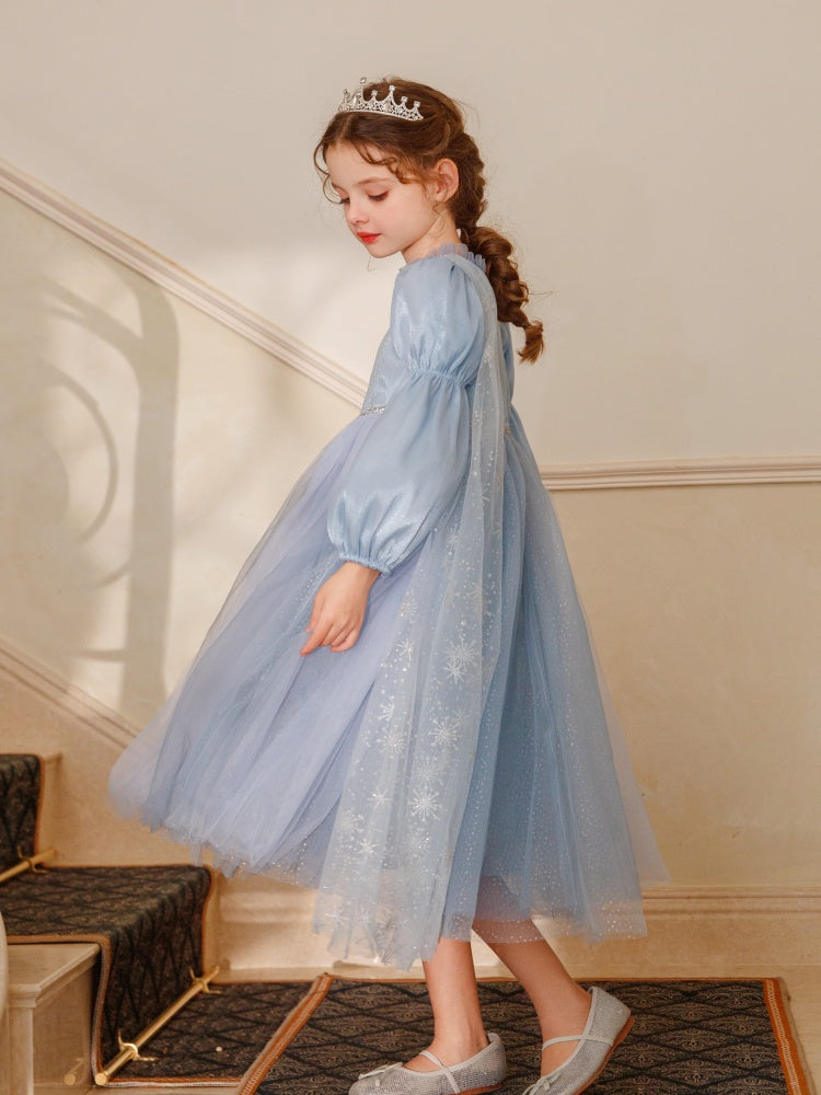 Girls' Winter Elsa Princess Dress with Cape Christmas Frozen-Themed Birthday Party Dress