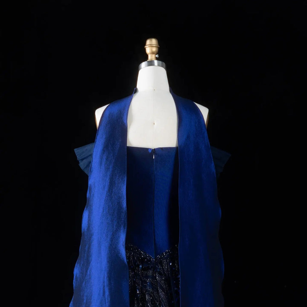 Luxury Off-Shoulder Sequin Evening Gown with Choker Scarf SL174