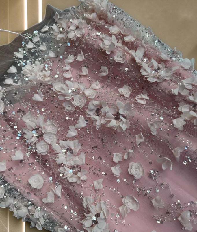 Luxury Blush Pink Sequin 3D Floral Corset Gown DN123