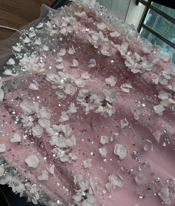 Luxury Blush Pink Sequin 3D Floral Corset Gown DN123