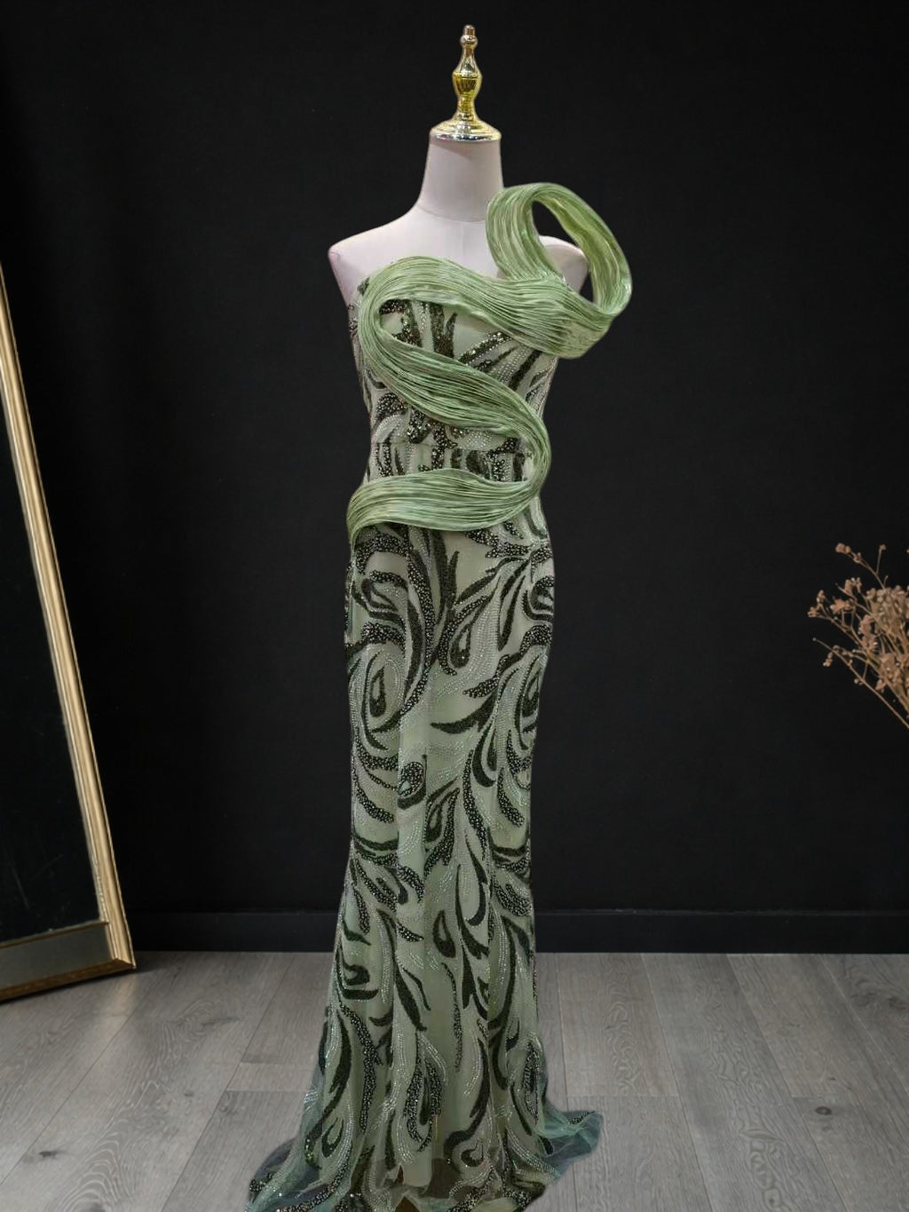 Luxury Flick Strapless Rhinestone Maxi Evening Dress SML005